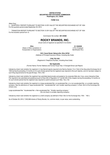 Thumbnail Rocky Brands 10-Q Quarterly Report FY2012 