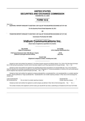 Thumbnail Iridium Communications 10-Q Quarterly Report FY 