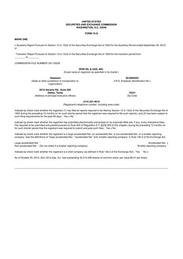 Miniature Zion Oil & Gas 10-Q Rapport trimestriel 2012 