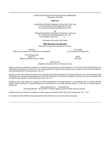 Thumbnail RBC Bearings 10-Q Quarterly Report FY2013 