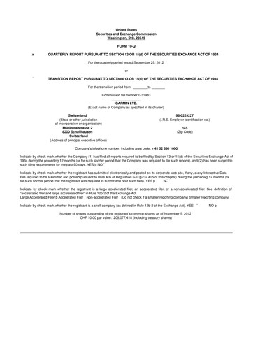 Vorschaubild Garmin 10-Q Quartalsbericht 2012 