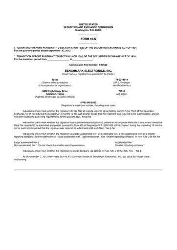 Vorschaubild Benchmark Electronics
 10-Q Quartalsbericht 2012 