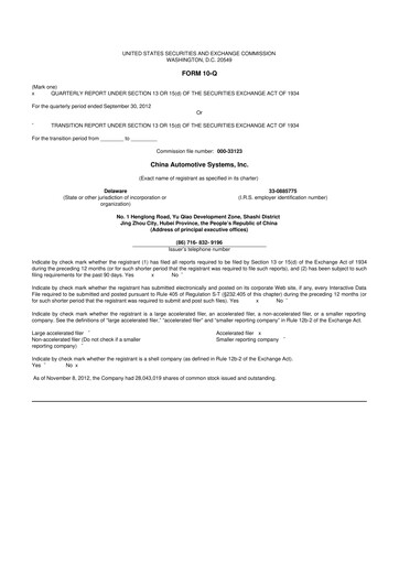 Thumbnail China Automotive Systems 10-Q Quarterly Report FY2012 