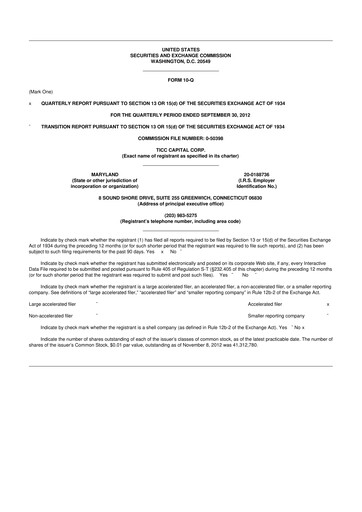 Miniature Oxford Square Capital
 10-Q Rapport trimestriel  