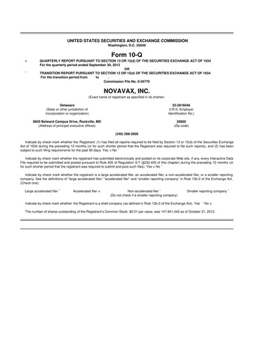 Thumbnail Novavax 10-Q Quarterly Report FY2012 