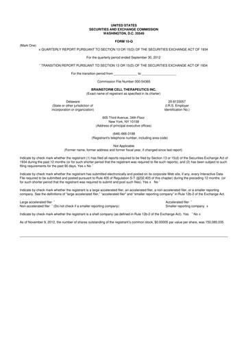 Vorschaubild BrainStorm Cell Therapeutics 10-Q Quartalsbericht 2012 