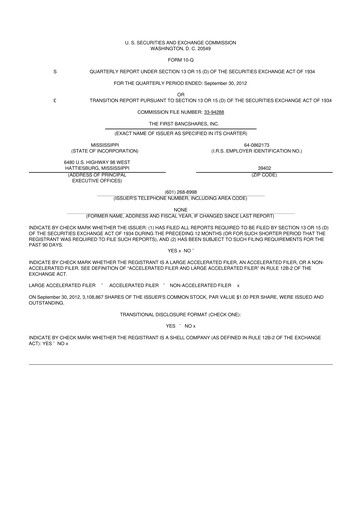 Miniature The First Bancshares 10-Q Rapport trimestriel 2012 