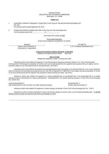 Thumbnail First United Corporation 10-Q Quarterly Report FY2012 