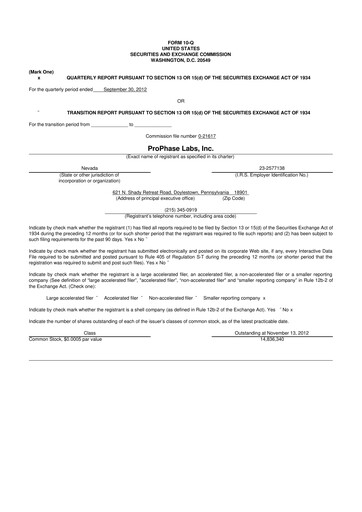 Thumbnail ProPhase Labs 10-Q Quarterly Report FY2012 