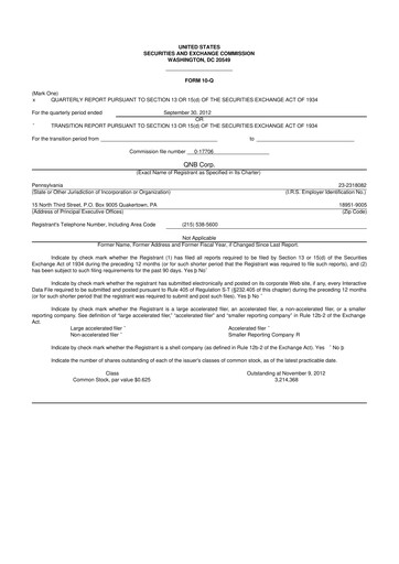 Thumbnail QNB Corp. 10-Q Quarterly Report FY2012 