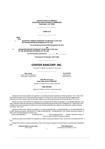 Thumbnail ConnectOne Bancorp 10-Q Quarterly Report FY2012 