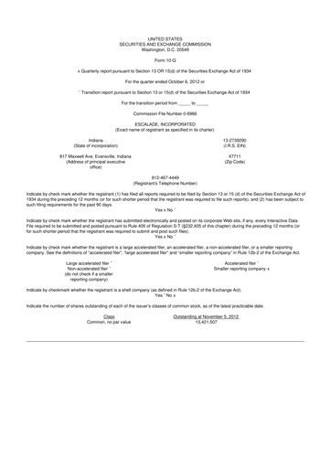 Thumbnail Escalade Sports 10-Q Quarterly Report FY 