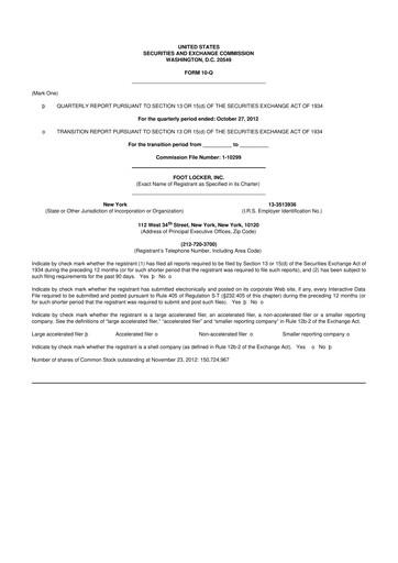 Thumbnail Foot Locker
 10-Q Quarterly Report FY2012 