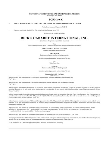 Thumbnail RCI Hospitality Holdings 10-K Annual Report 2012