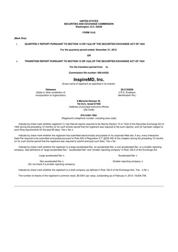 Thumbnail InspireMD 10-Q Quarterly Report FY2013 