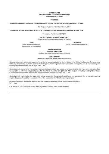 Thumbnail RCI Hospitality Holdings 10-Q Quarterly Report FY2013 