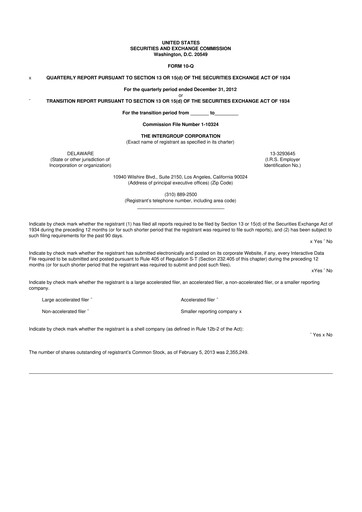 Thumbnail The InterGroup Corporation 10-Q Quarterly Report FY2013 