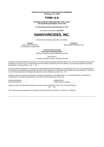 Thumbnail NanoViricides 10-Q Quarterly Report FY 