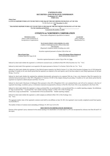 Thumbnail Citizens & Northern Corp 10-K Annual Report 2012