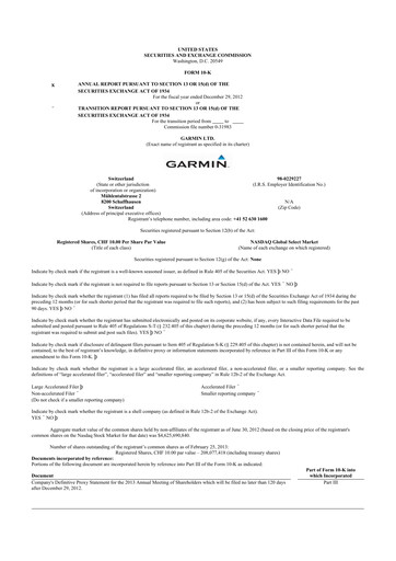 Thumbnail Garmin 10-K Annual Report 2012