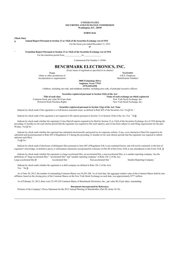 Thumbnail Benchmark Electronics
 10-K Annual Report 2012