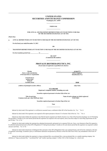 Thumbnail Protalix BioTherapeutics
 10-K Annual Report 2012