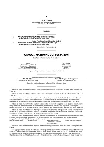 Thumbnail Camden National Corporation
 10-K Annual Report 2012