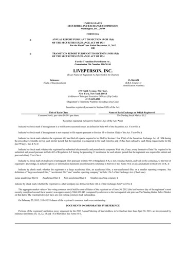 Thumbnail LivePerson 10-K Annual Report 2012