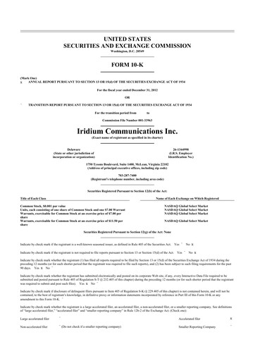 Thumbnail Iridium Communications 10-K Annual Report 2012