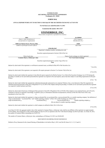 Thumbnail Stoneridge 10-K Annual Report 2012