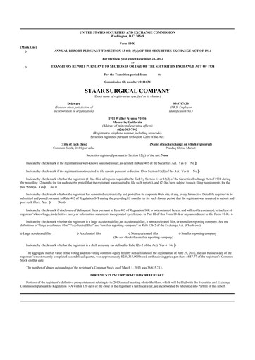 Thumbnail STAAR Surgical 10-K Annual Report 2012