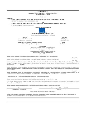 Thumbnail ServisFirst Bancshares 10-K Annual Report 2012