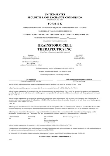 Vorschaubild BrainStorm Cell Therapeutics 10-K Jahresbericht 2012