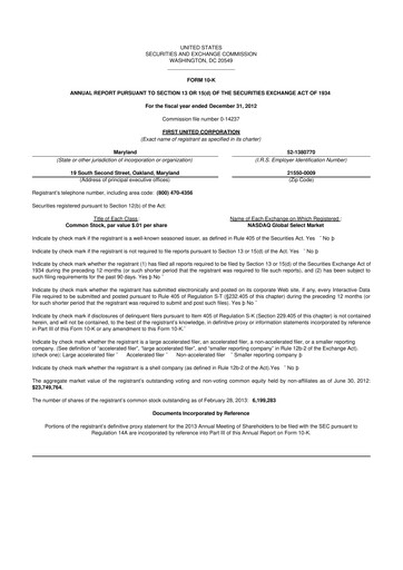 Thumbnail First United Corporation 10-K Annual Report 2012