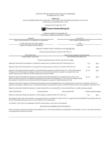 Thumbnail German American Bancorp 10-K Annual Report 2012