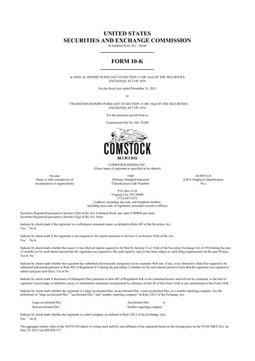 Thumbnail Comstock Inc. 10-K Annual Report 2012