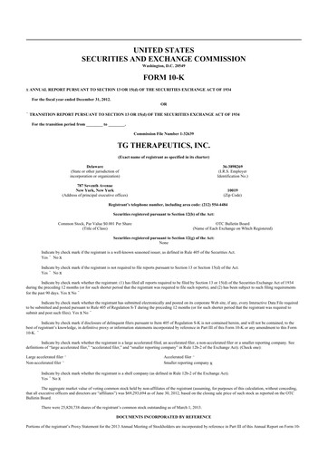 Thumbnail TG Therapeutics 10-K Annual Report 2012