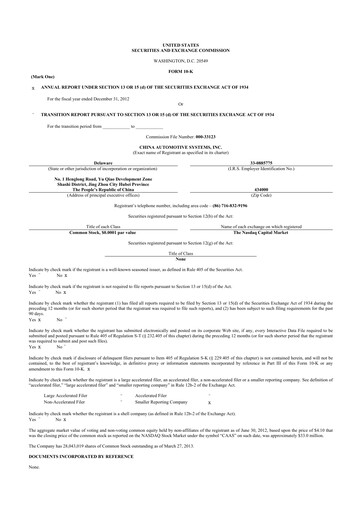 Thumbnail China Automotive Systems 10-K Annual Report 2012