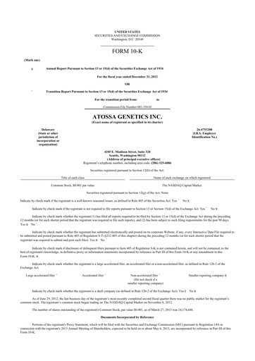 Thumbnail Atossa Therapeutics 10-K Annual Report 2012