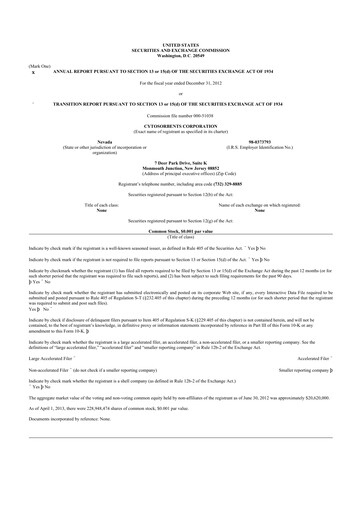 Vorschaubild Cytosorbents 10-K Jahresbericht 2012