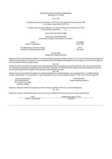 Thumbnail Escalade Sports 10-Q Quarterly Report FY 