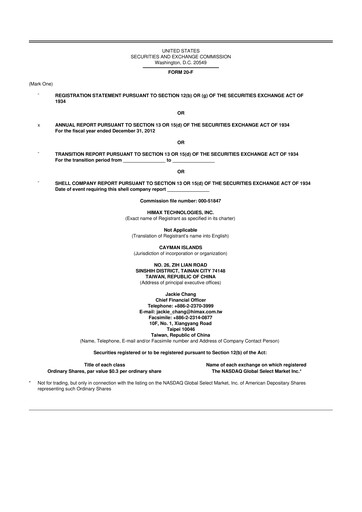 Miniature Himax Technologies 20-F Rapport annuel 2012