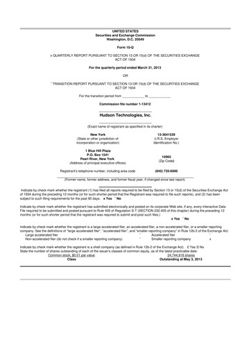 Thumbnail Hudson Technologies 10-Q Quarterly Report FY 