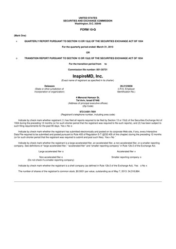 Thumbnail InspireMD 10-Q Quarterly Report FY2013 