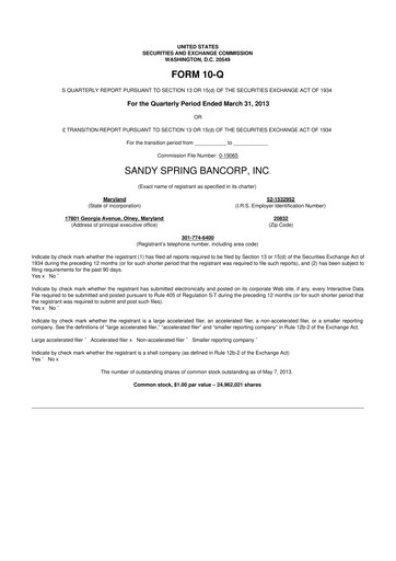 Miniature Sandy Spring Bank 10-Q Rapport trimestriel 2013 