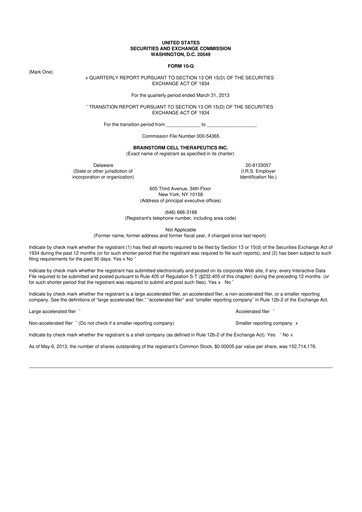 Vorschaubild BrainStorm Cell Therapeutics 10-Q Quartalsbericht 2013 