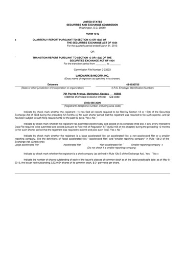 Thumbnail Landmark Bancorp 10-Q Quarterly Report FY2013 