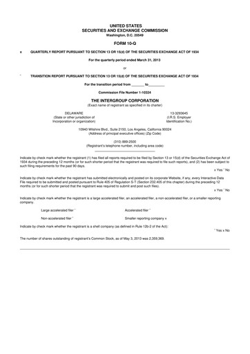 Thumbnail The InterGroup Corporation 10-Q Quarterly Report FY2013 