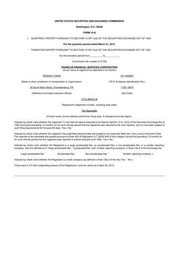 Thumbnail Franklin Financial Services Corporation 10-Q Quarterly Report FY2013 