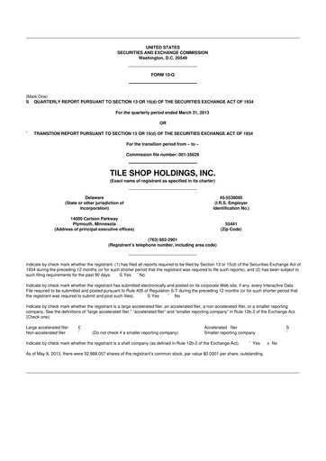 Vorschaubild Tile Shop Holdings 10-Q Quartalsbericht 2013 